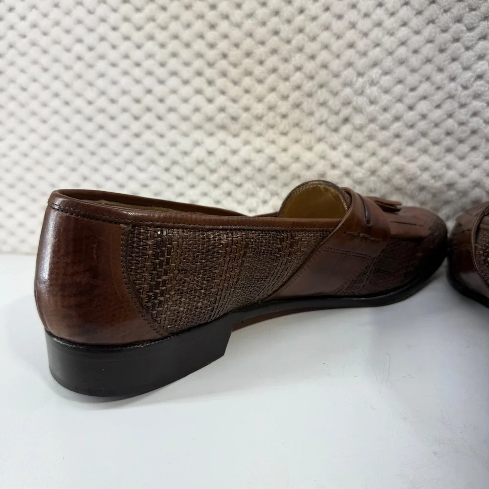 Gino Rossi Tassel Kiltie Loafers Mens Brown Woven Leather Slip On Shoes